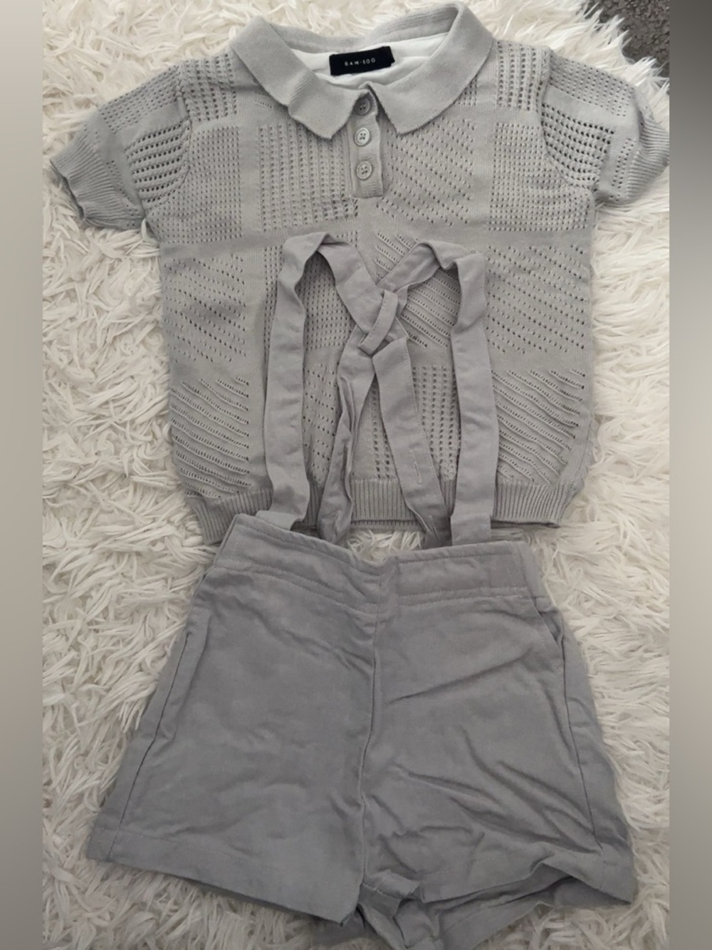BAMBOO Light Gray Knit Polo with Suspenders